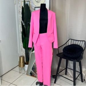 Pink womens pant suit blazer set
